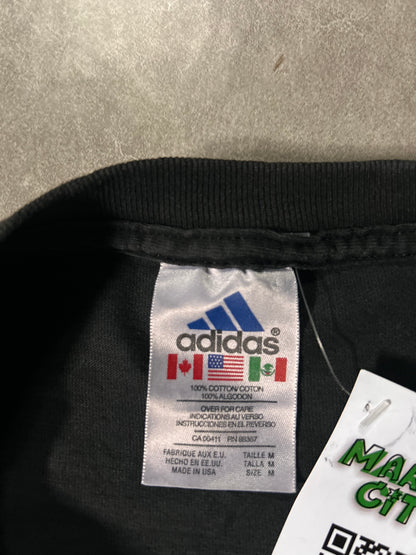 90's Vintage Adidas Black T-Shirt Tag Close Up Detail