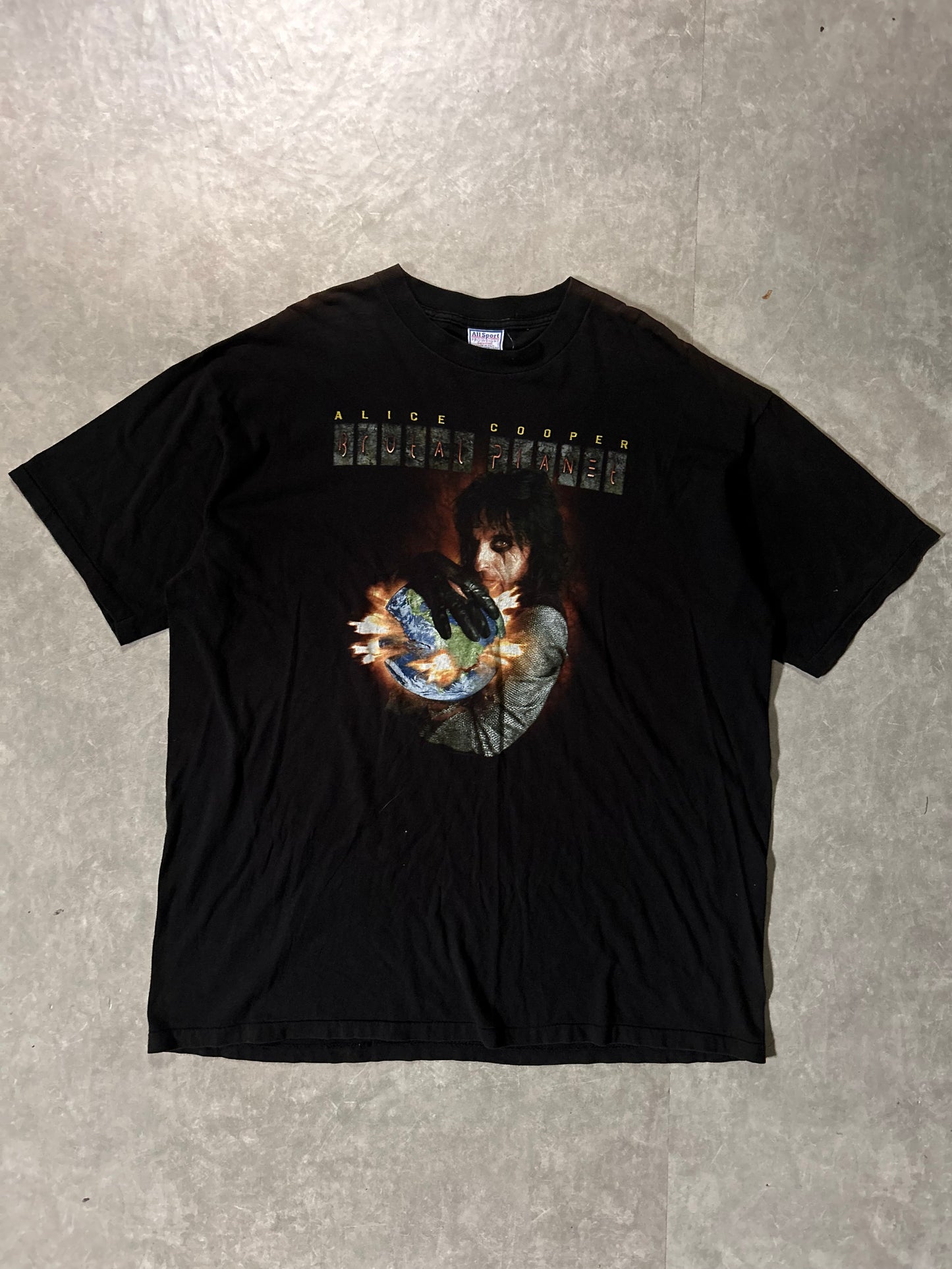 90's Vintage Alice Cooper Brutal Planet Black T-Shirt Full Front View
