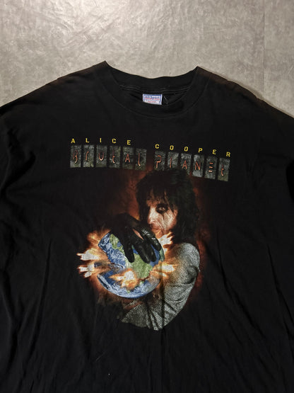 90's Vintage Alice Cooper Brutal Planet Graphic Black T-Shirt Close Up