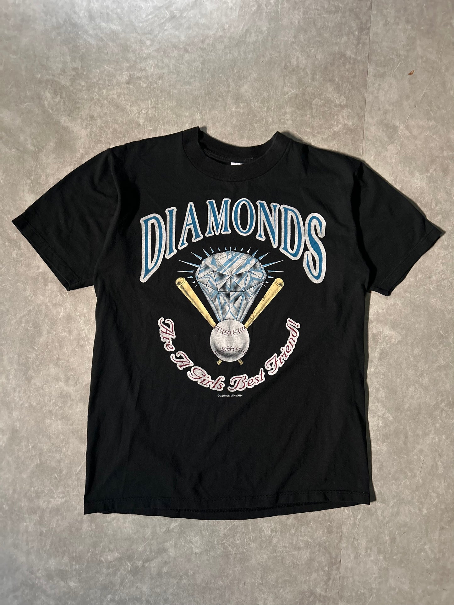 90's Vintage Diamonds Baseball Black T-Shirt -M