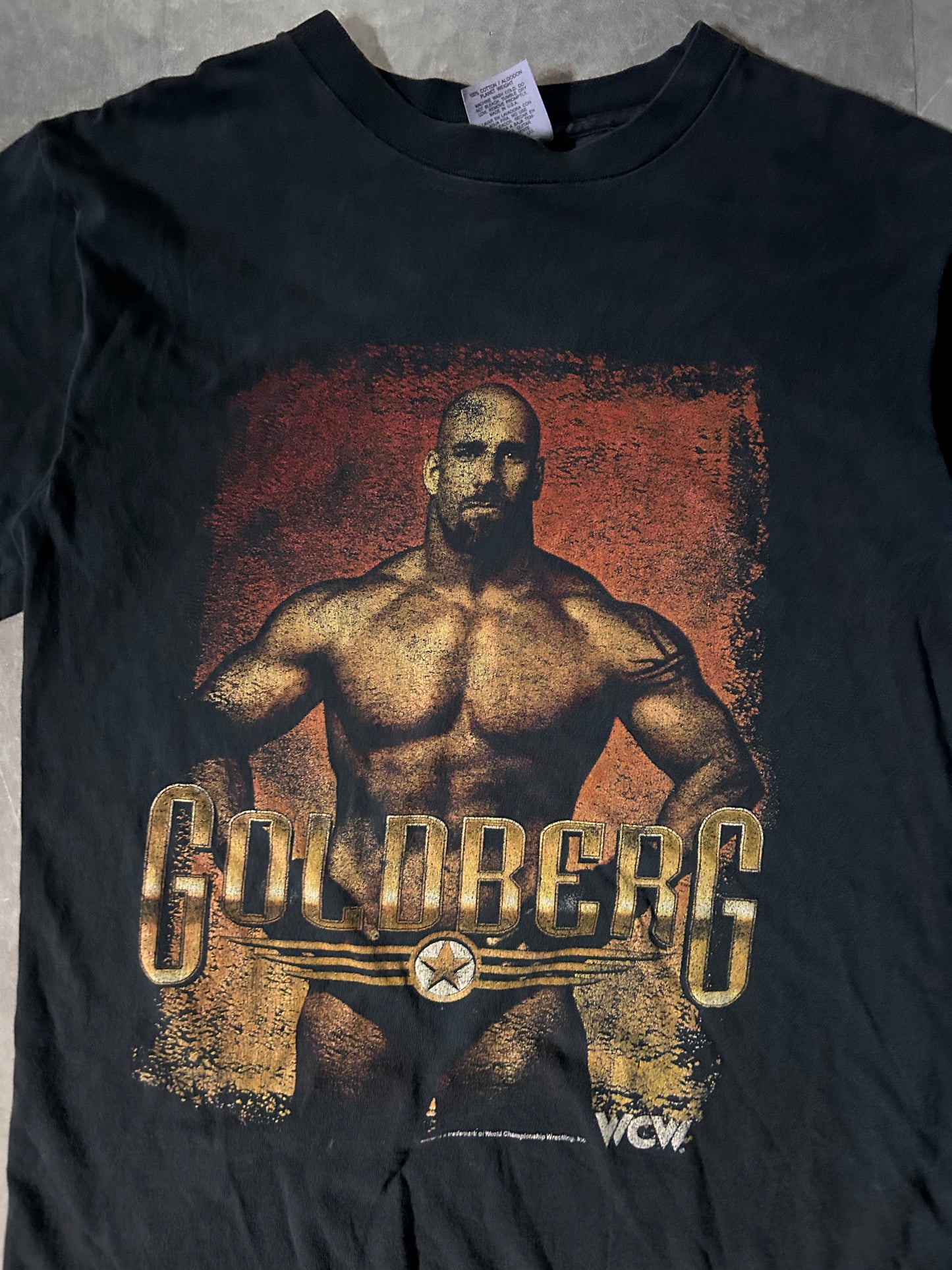 2000's Vintage Goldberg Wrestling Graphic Black T-Shirt Close Up