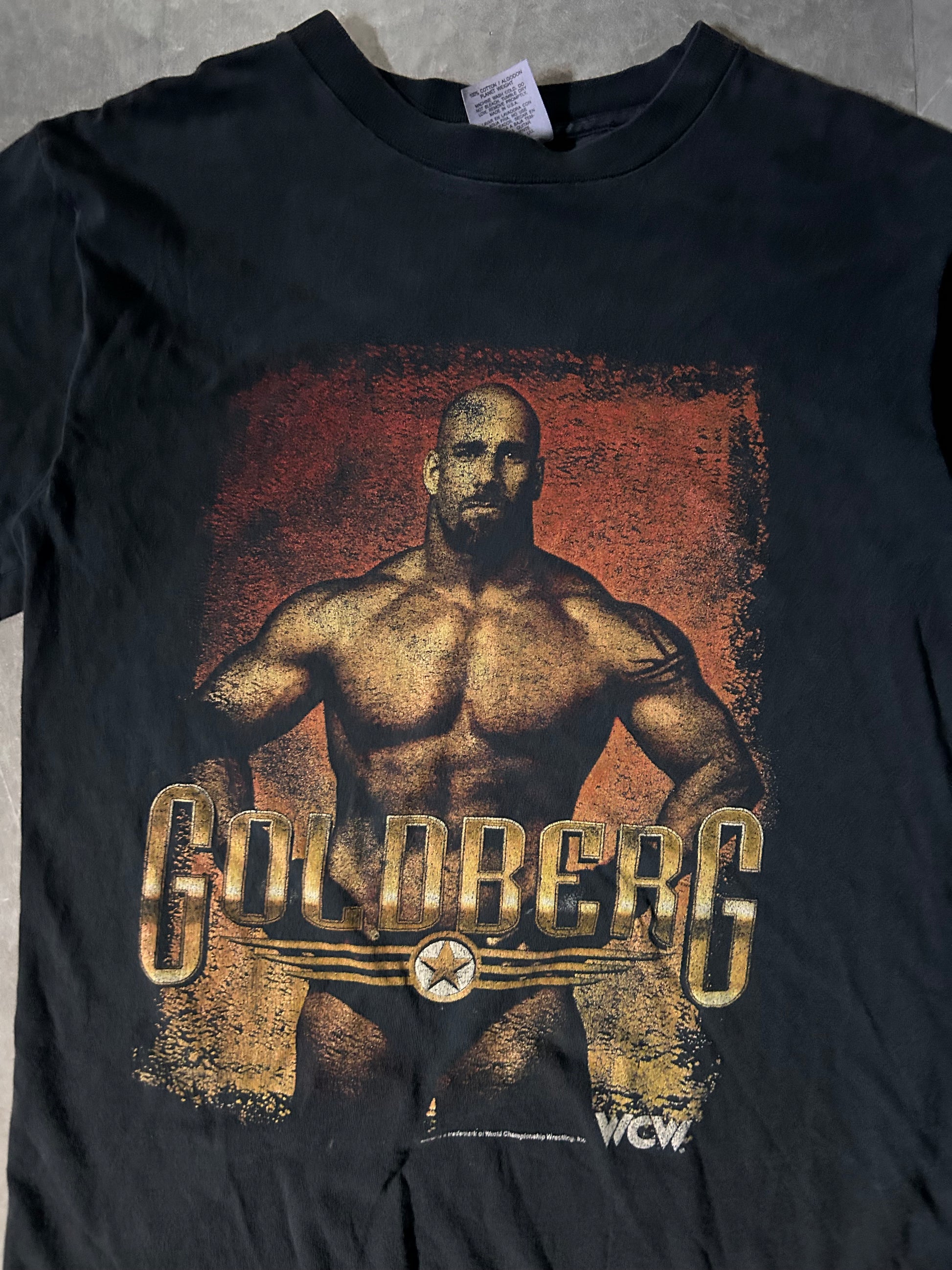 2000's Vintage Goldberg Wrestling Graphic Black T-Shirt Close Up