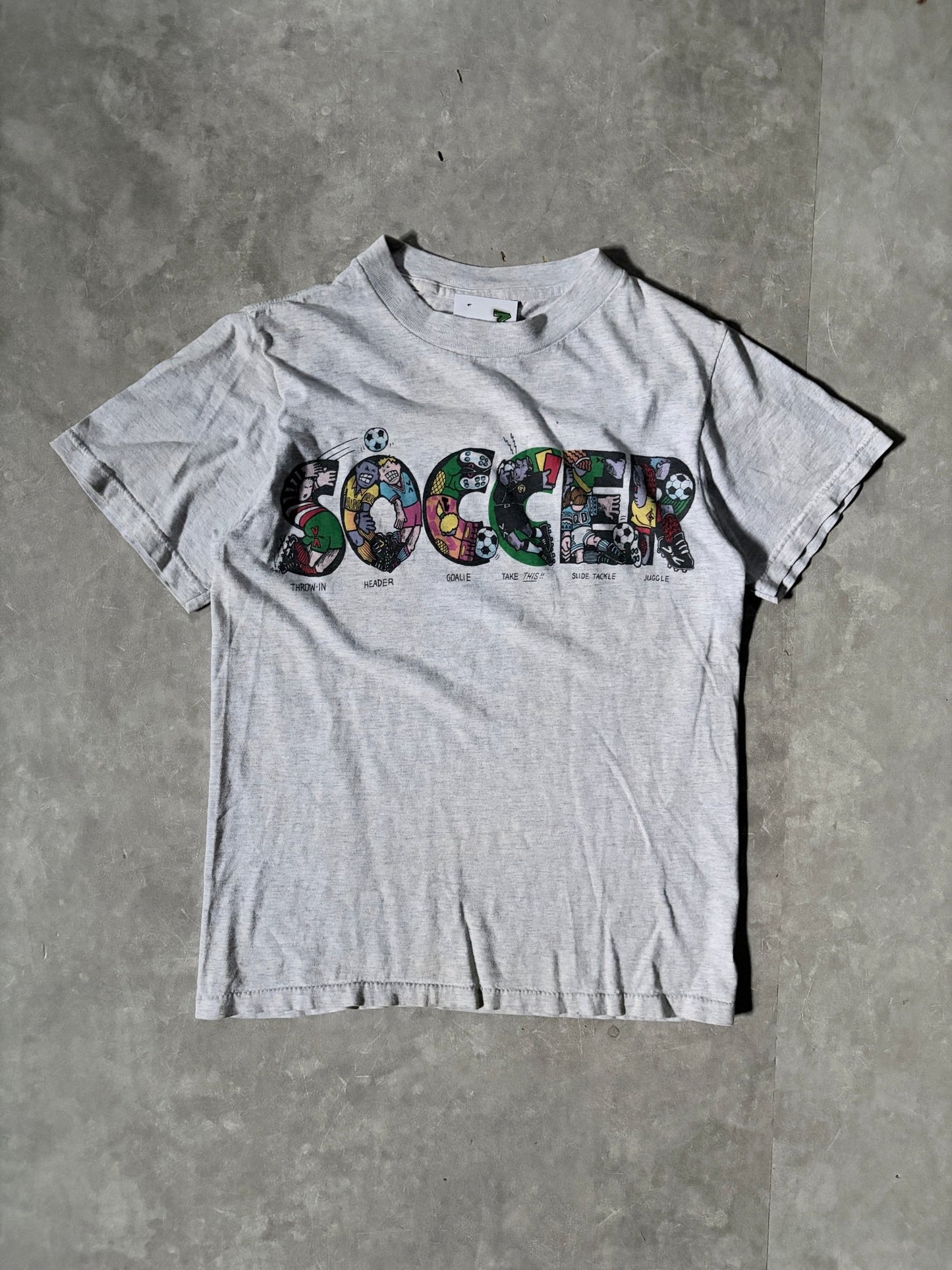 90's Vintage Soccer Heather Grey T-Shirt -S - S | Martin City Vintage