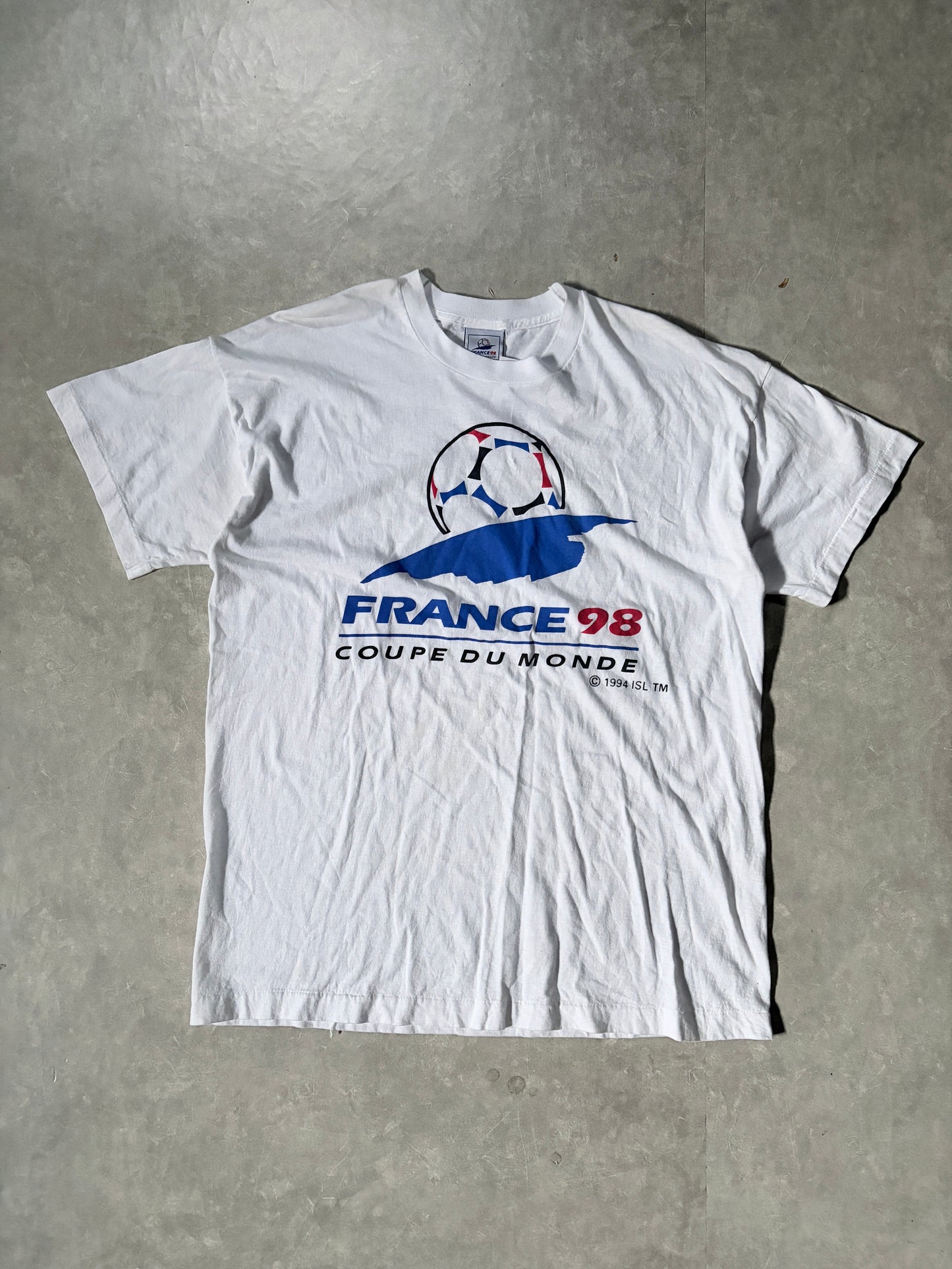 1998 Vintage France 98 Coupe Du Monde Soccer White T Shirt -XL