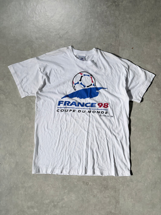 1998 Vintage France 98 Coupe Du Monde Soccer White T Shirt -XL