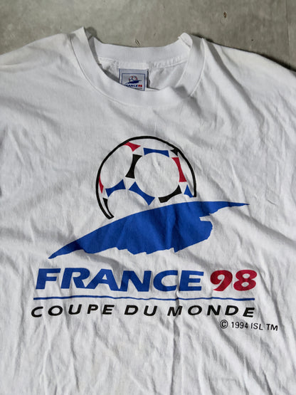 1998 Vintage France 98 Coupe Du Monde Soccer White T Shirt -XL