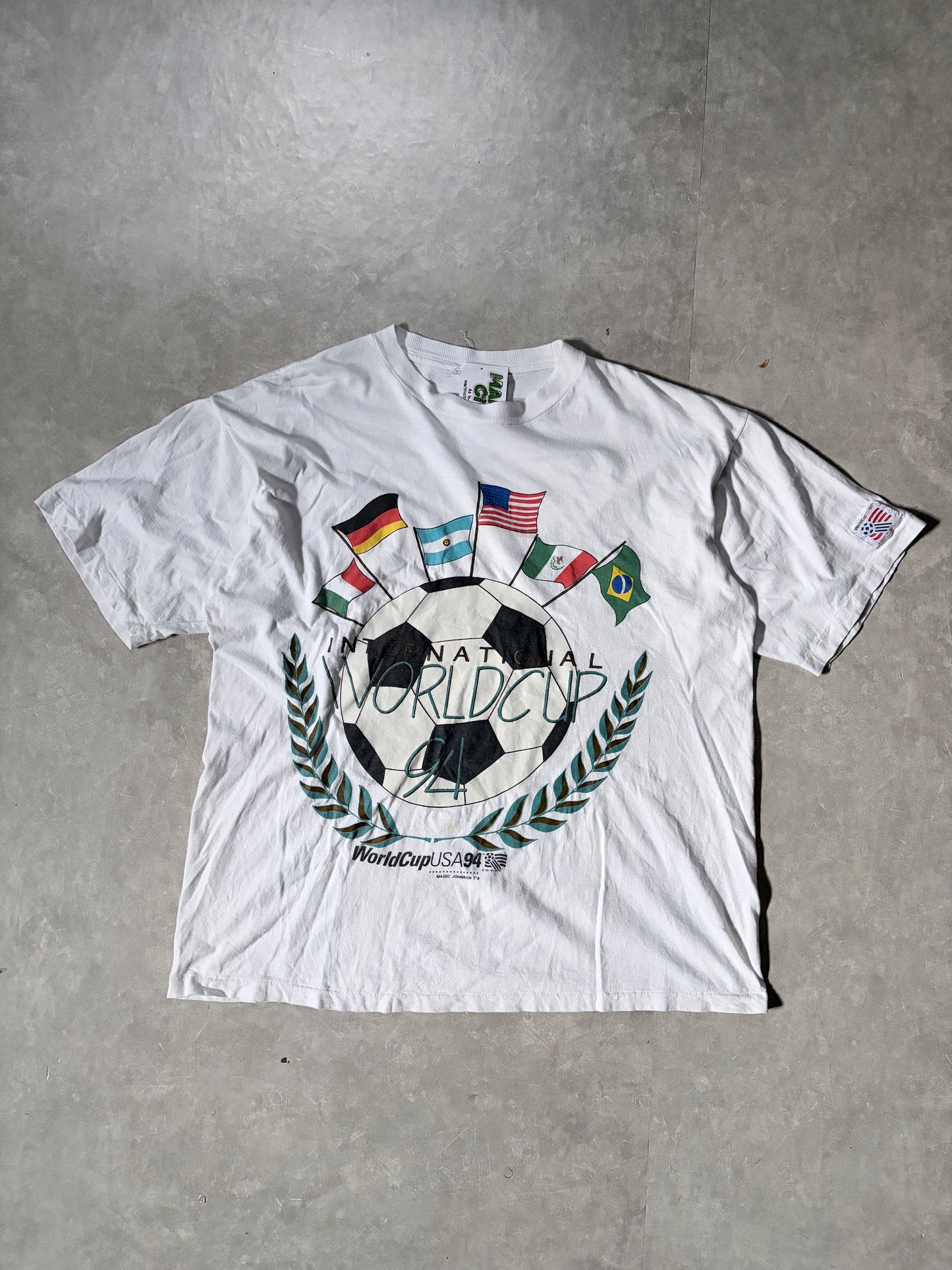 1994 Vintage FIFA World Cup Magic Johnson Tees White T Shirt -XL