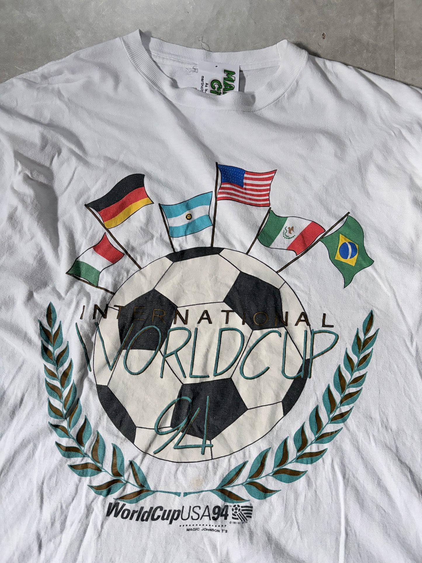1994 Vintage FIFA World Cup Magic Johnson Tees White T Shirt -XL