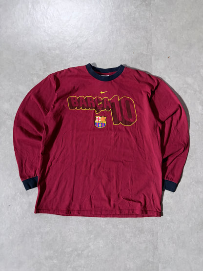 2000s Vintage FC Barcelona Ronaldinho Nike Red Long Sleeve Shirt -L