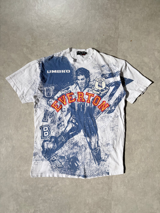 90s Vintage Everton FC Umbro White AOP T Shirt -XL