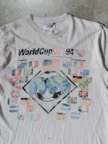 1994 Vintage FIFA World Cup Faded Distressed White T Shirt -L