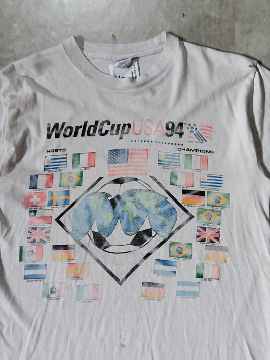 1994 Vintage FIFA World Cup Faded Distressed White T Shirt -L