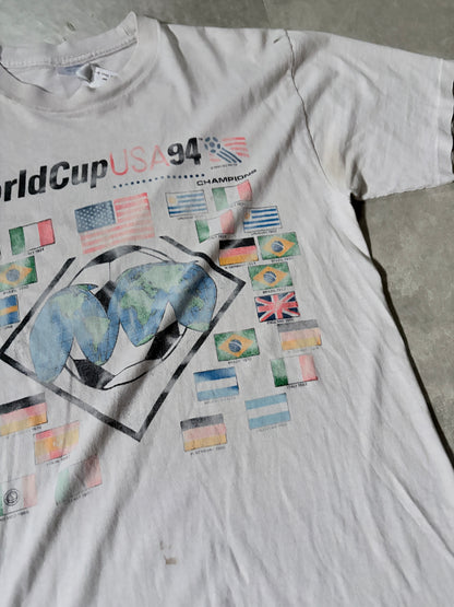 1994 Vintage FIFA World Cup Faded Distressed White T Shirt -L