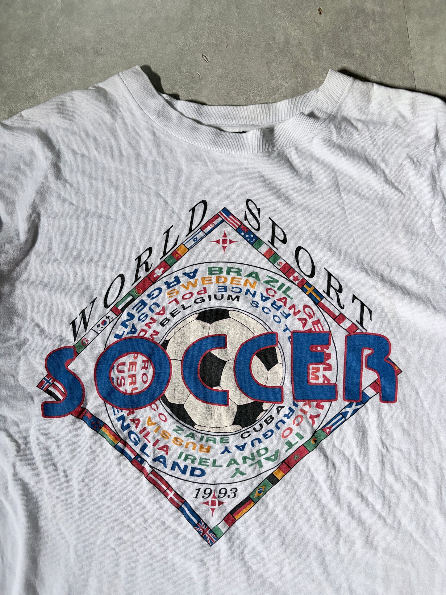 90s Vintage International Soccer American Eagle White T Shirt -XL