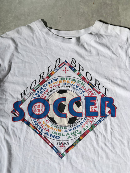 90s Vintage International Soccer American Eagle White T Shirt -XL