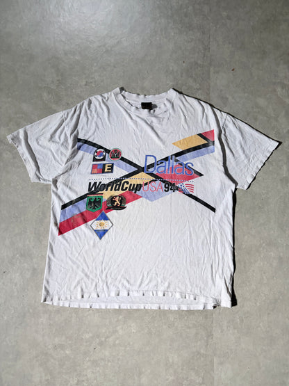 1994 Vintage FIFA World Cup Dallas Distressed Big Print White T Shirt -L