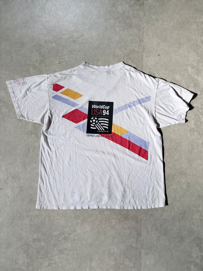 1994 Vintage FIFA World Cup Dallas Distressed Big Print White T Shirt -L