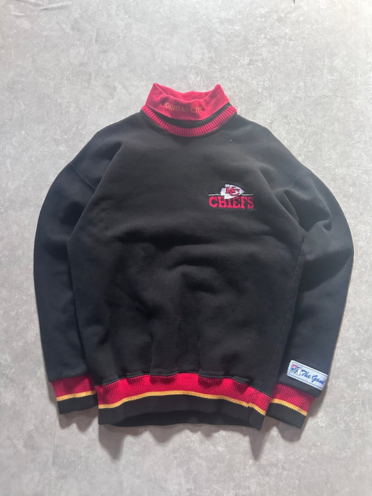 90s Vintage Kansas City Chiefs Black Turtleneck Crewneck Size L - L | Martin City Vintage