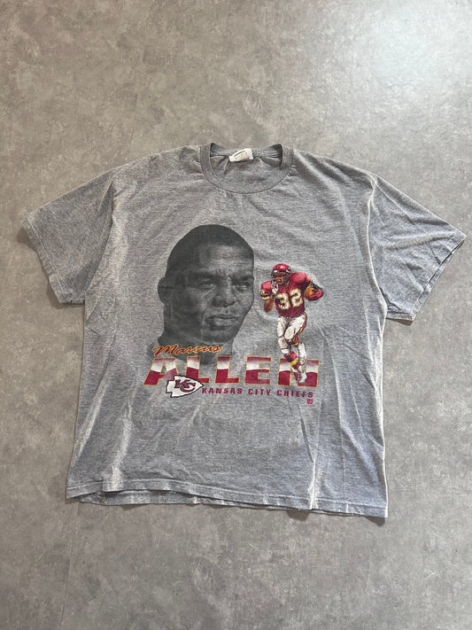 90s Vintage Kansas City Chiefs Marcus Allen Realism Gray T Shirt Size XL - XL | Martin City Vintage
