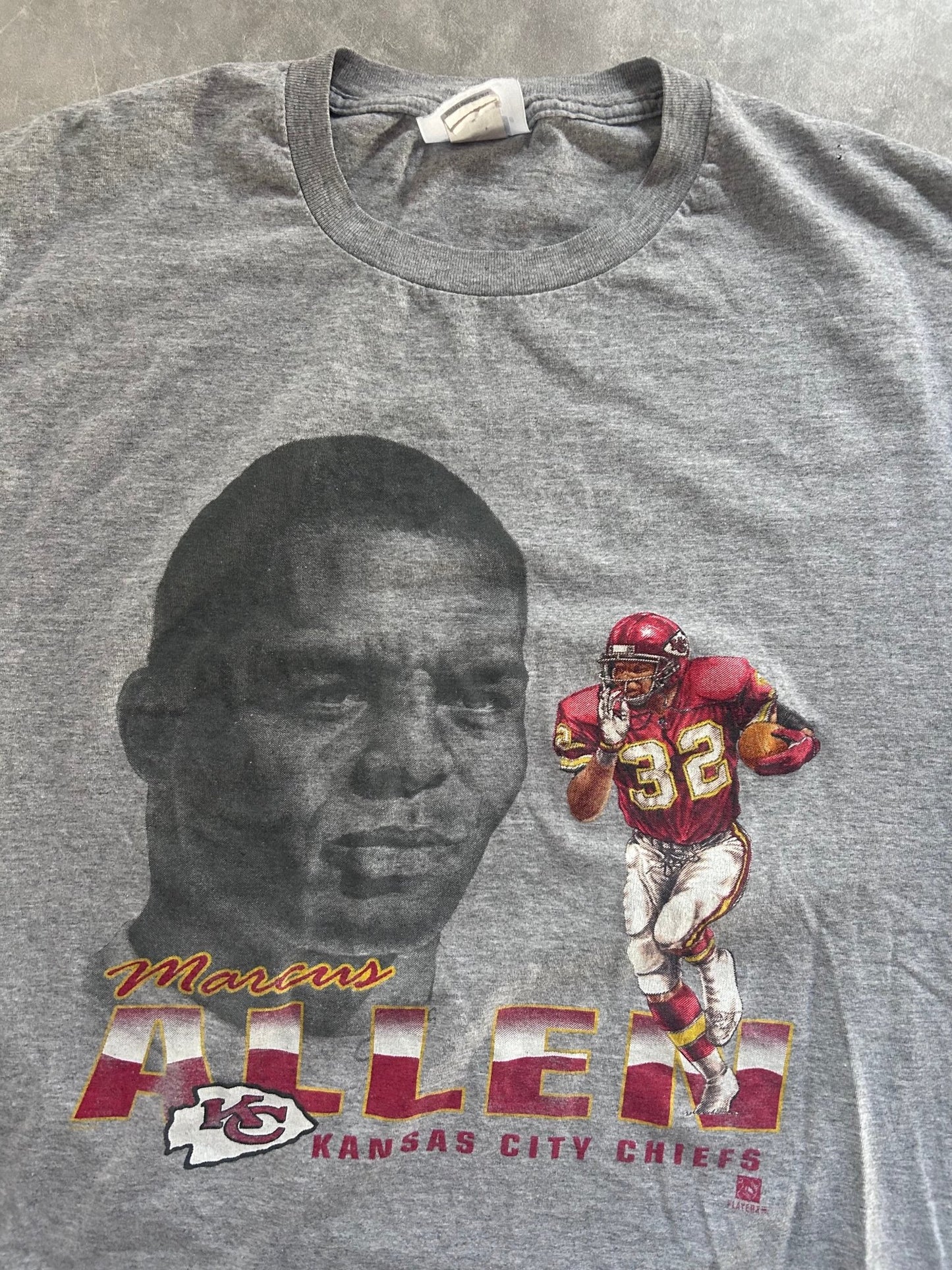 90s Vintage Kansas City Chiefs Marcus Allen Realism Gray T Shirt Size XL - XL | Martin City Vintage