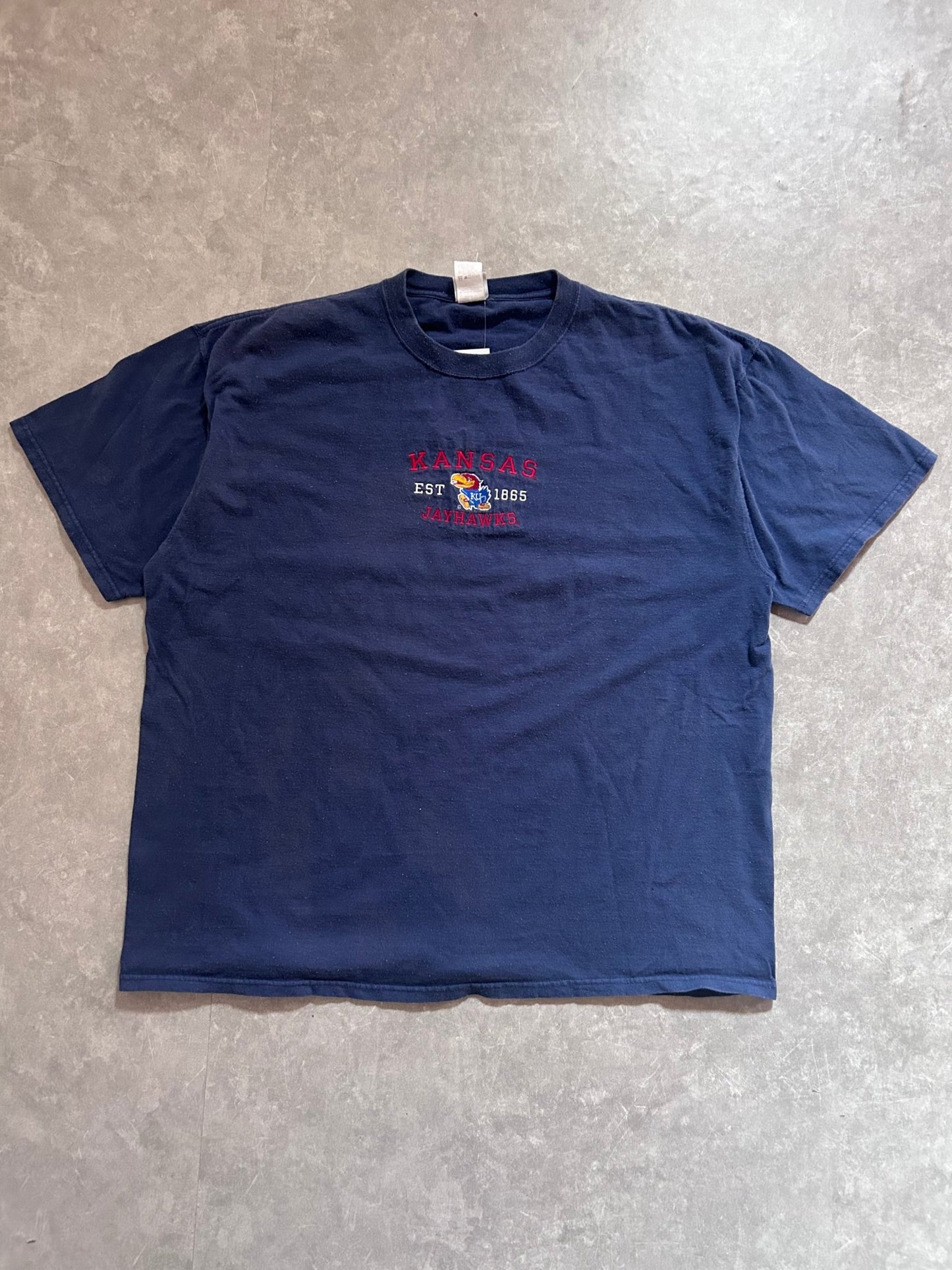 2000s Vintage Kansas Jayhawks Embroidered Navy T Shirt Size XXL - XXL | Martin City Vintage