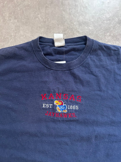 2000s Vintage Kansas Jayhawks Embroidered Navy T Shirt Size XXL - XXL | Martin City Vintage