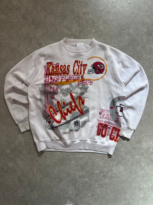 90s Vintage Kansas City Chiefs Surf Wrap Around White Crewneck Size L - L | Martin City Vintage
