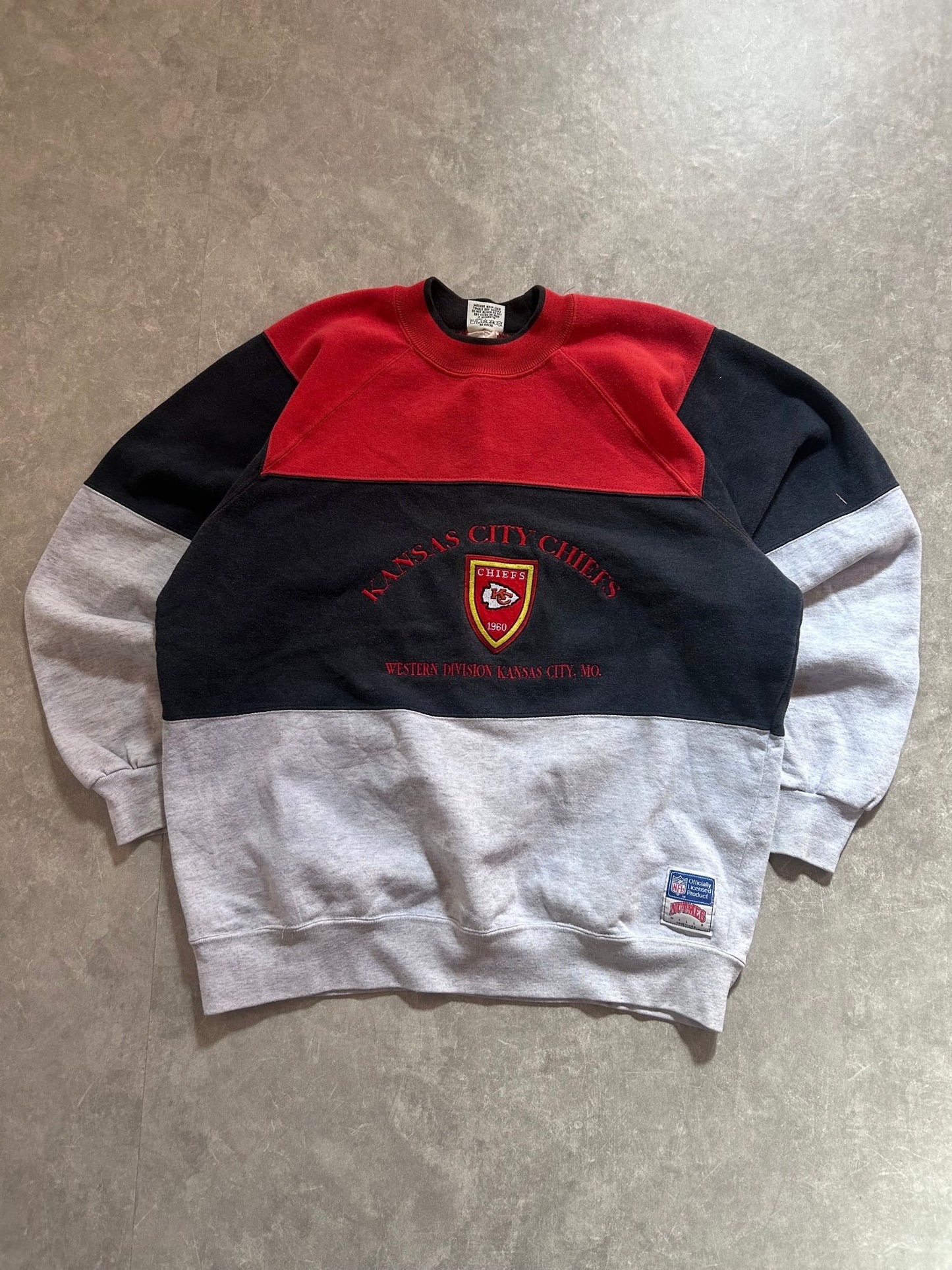 90s Vintage Kansas City Chiefs Striped Crewneck Size XL - XL | Martin City Vintage