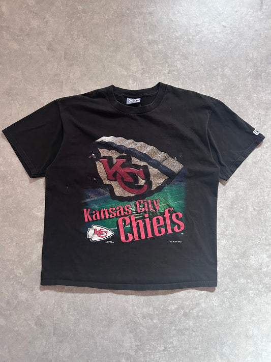 90s Vintage Kansas City Chiefs 3D Logo Black T Shirt Size XL - XL | Martin City Vintage