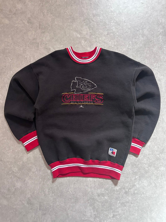 90s Vintage Kansas City Chiefs Black Embroidered Crewneck Size L - L | Martin City Vintage