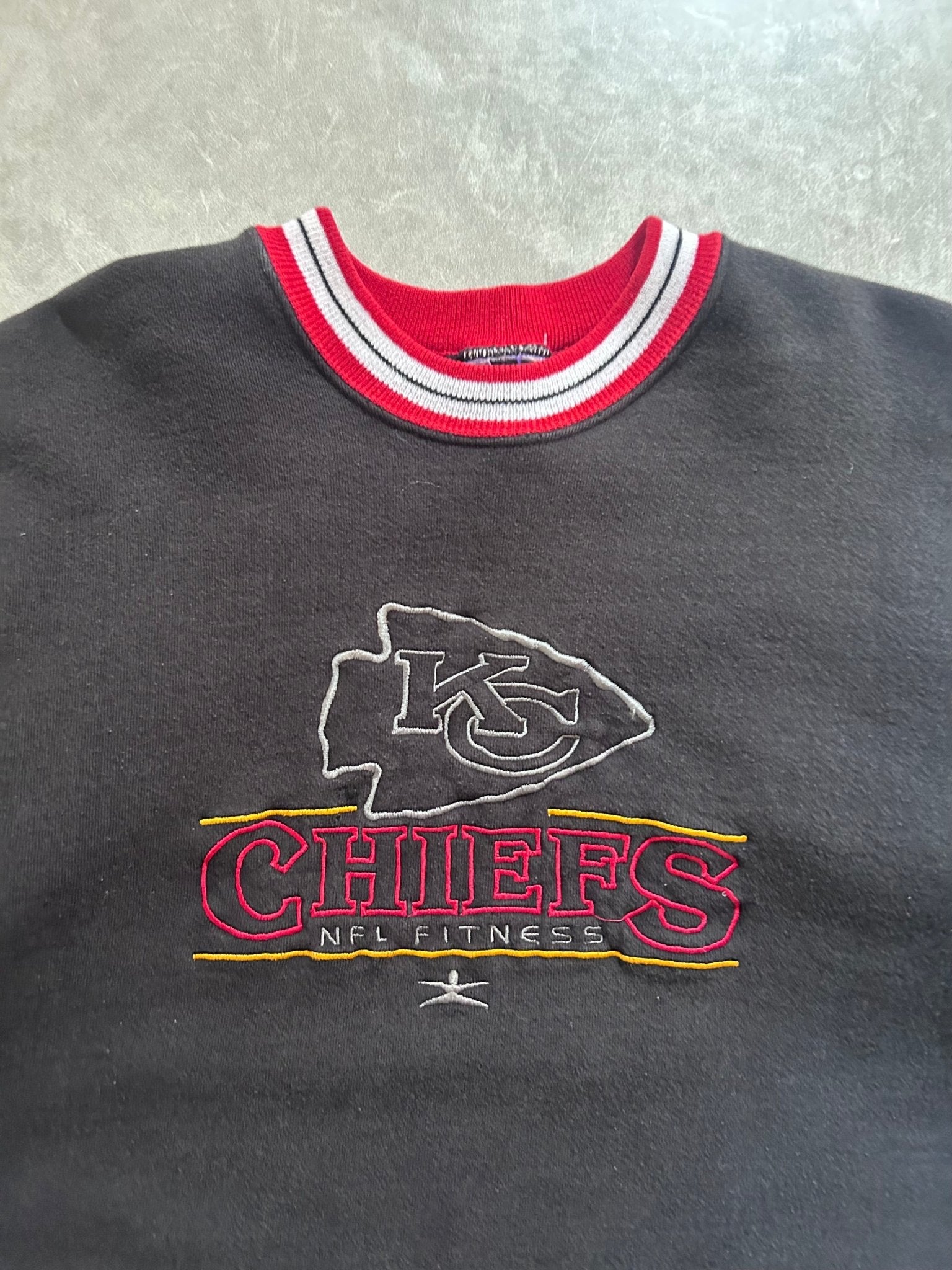 90s Vintage Kansas City Chiefs Black Embroidered Crewneck Size L - L | Martin City Vintage