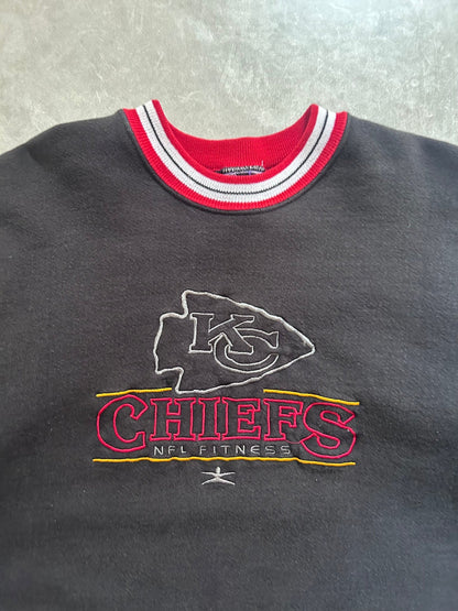 90s Vintage Kansas City Chiefs Black Embroidered Crewneck Size L - L | Martin City Vintage