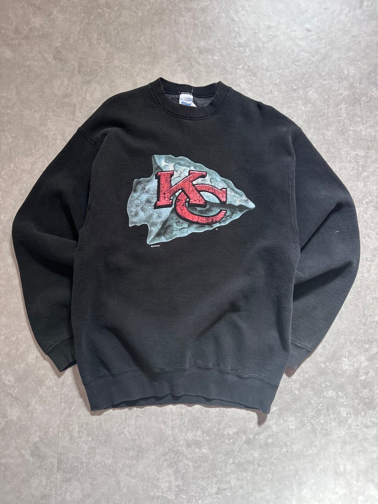 90s Vintage Kansas City Chiefs Arrowhead Black Crewneck Size XL - XL | Martin City Vintage