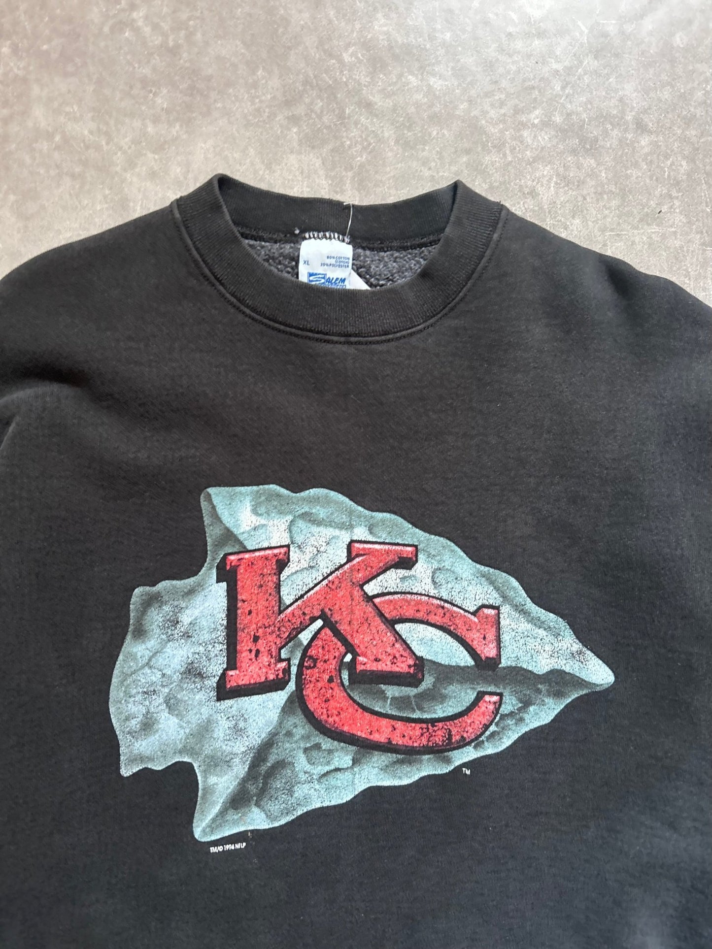 90s Vintage Kansas City Chiefs Arrowhead Black Crewneck Size XL - XL | Martin City Vintage