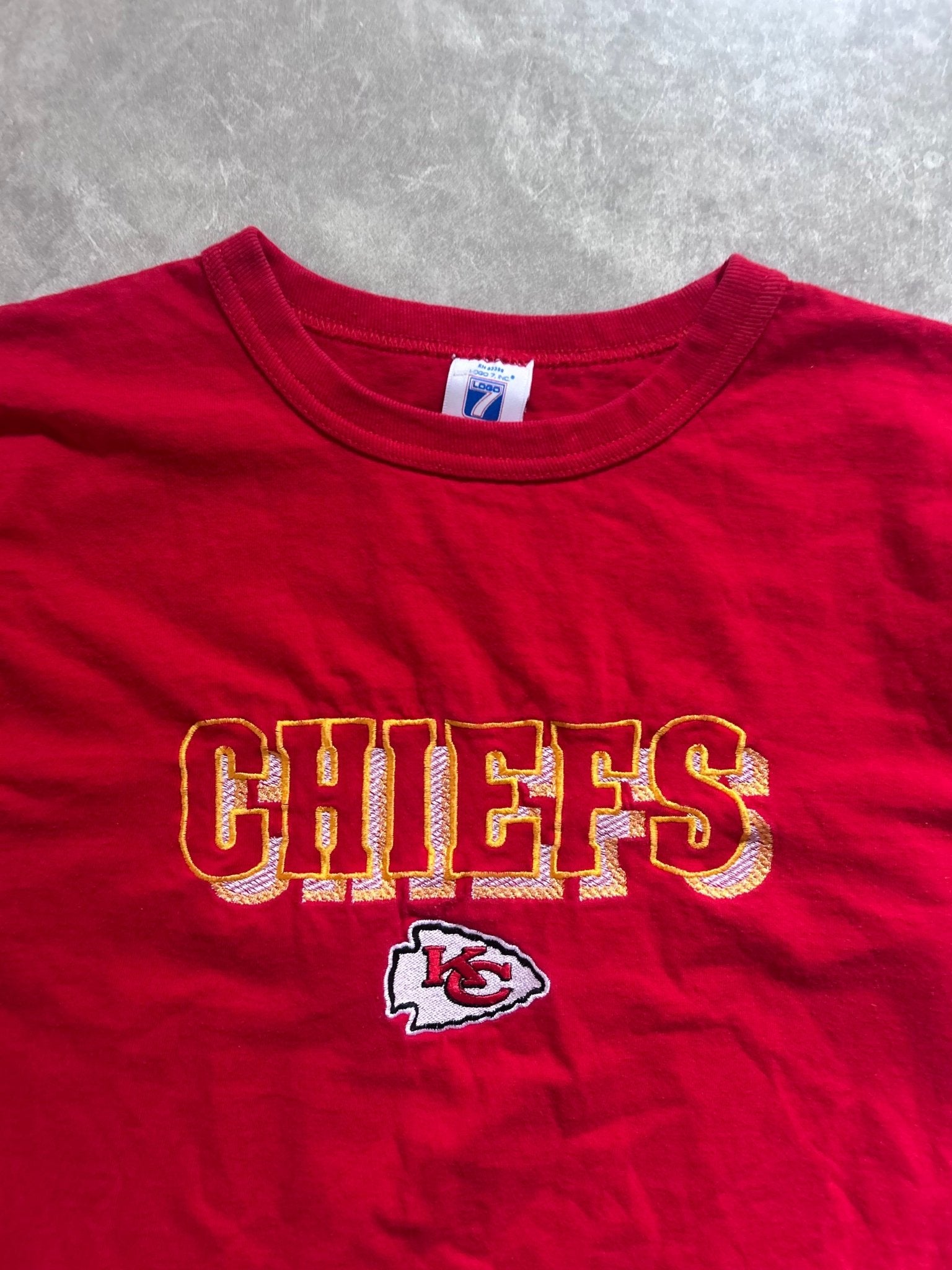 90s Vintage Kansas City Chiefs Embroidered Block Letters Red T Shirt Size M - M | Martin City Vintage