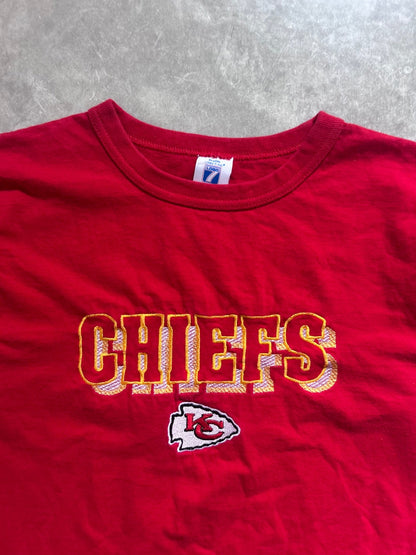 90s Vintage Kansas City Chiefs Embroidered Block Letters Red T Shirt Size M - M | Martin City Vintage