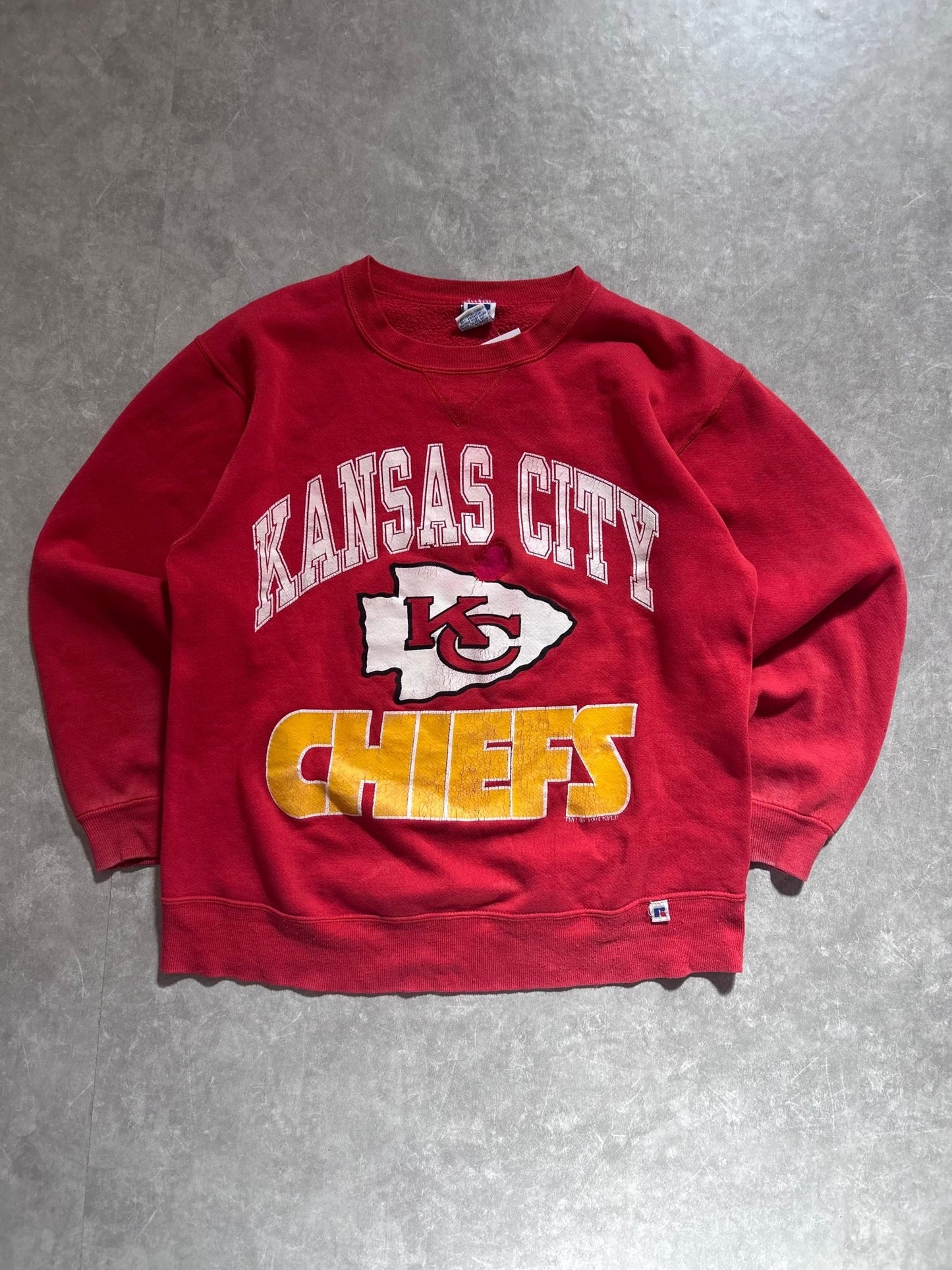 90s vintage Kansas City Chiefs Russell Repaired Red Crewneck Size XL - XL | Martin City Vintage