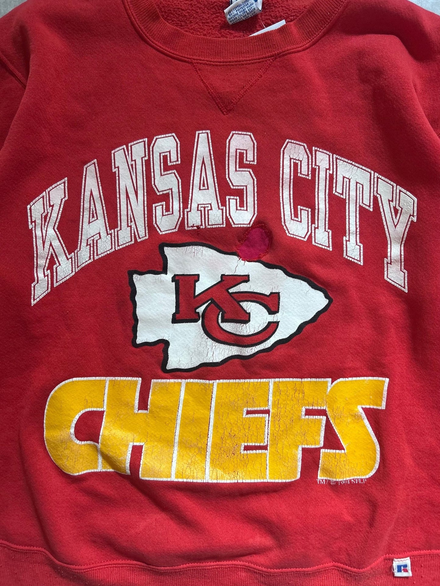 90s vintage Kansas City Chiefs Russell Repaired Red Crewneck Size XL - XL | Martin City Vintage