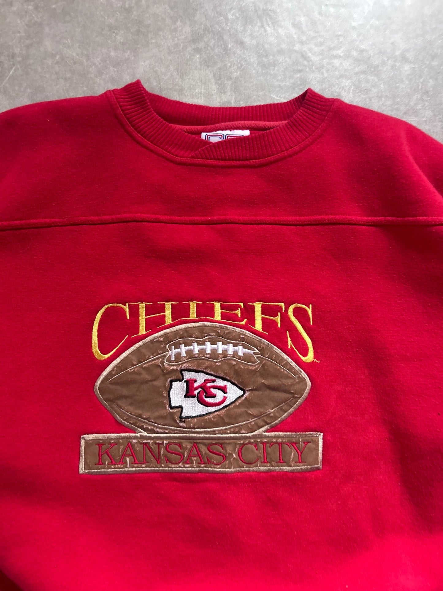 90s Vintage Kansas City Chiefs Embroidered Football Red Crewneck Size XL - XL | Martin City Vintage