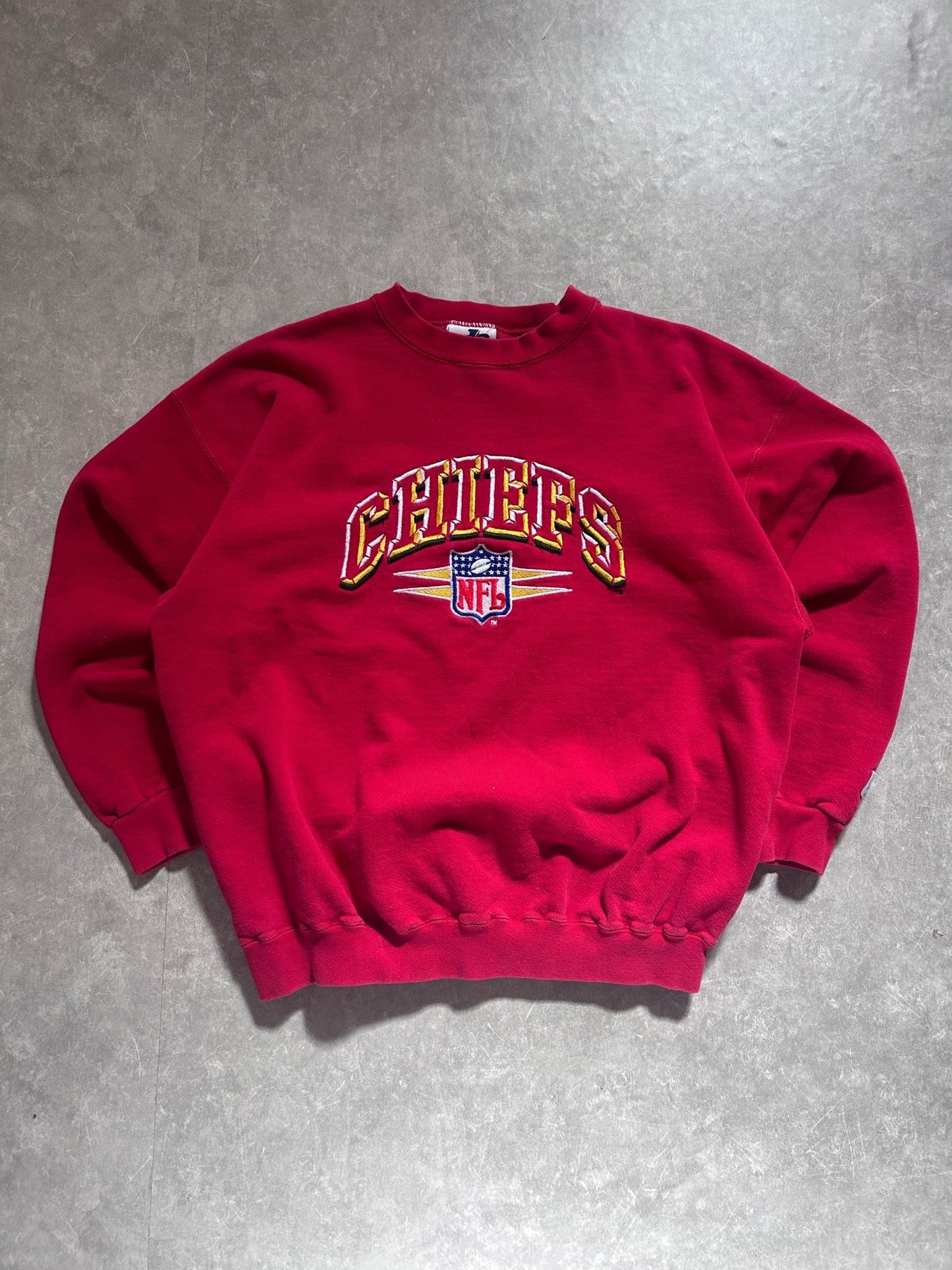 90s Vintage Kansas City chiefs Diamond Cut Embroidered Red Crewneck Size L - L | Martin City Vintage