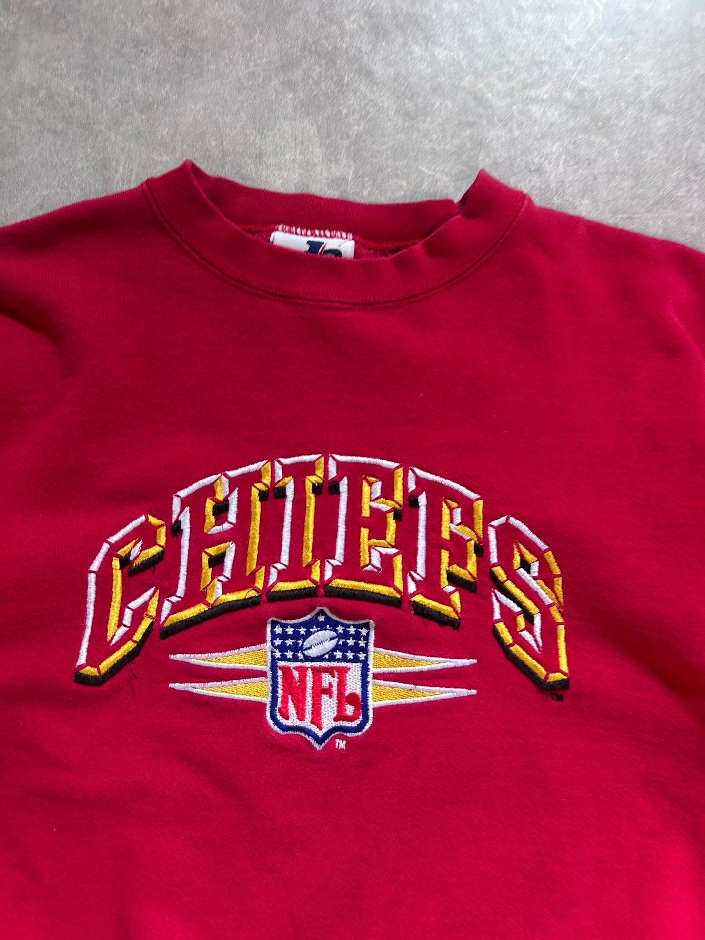 90s Vintage Kansas City chiefs Diamond Cut Embroidered Red Crewneck Size L - L | Martin City Vintage