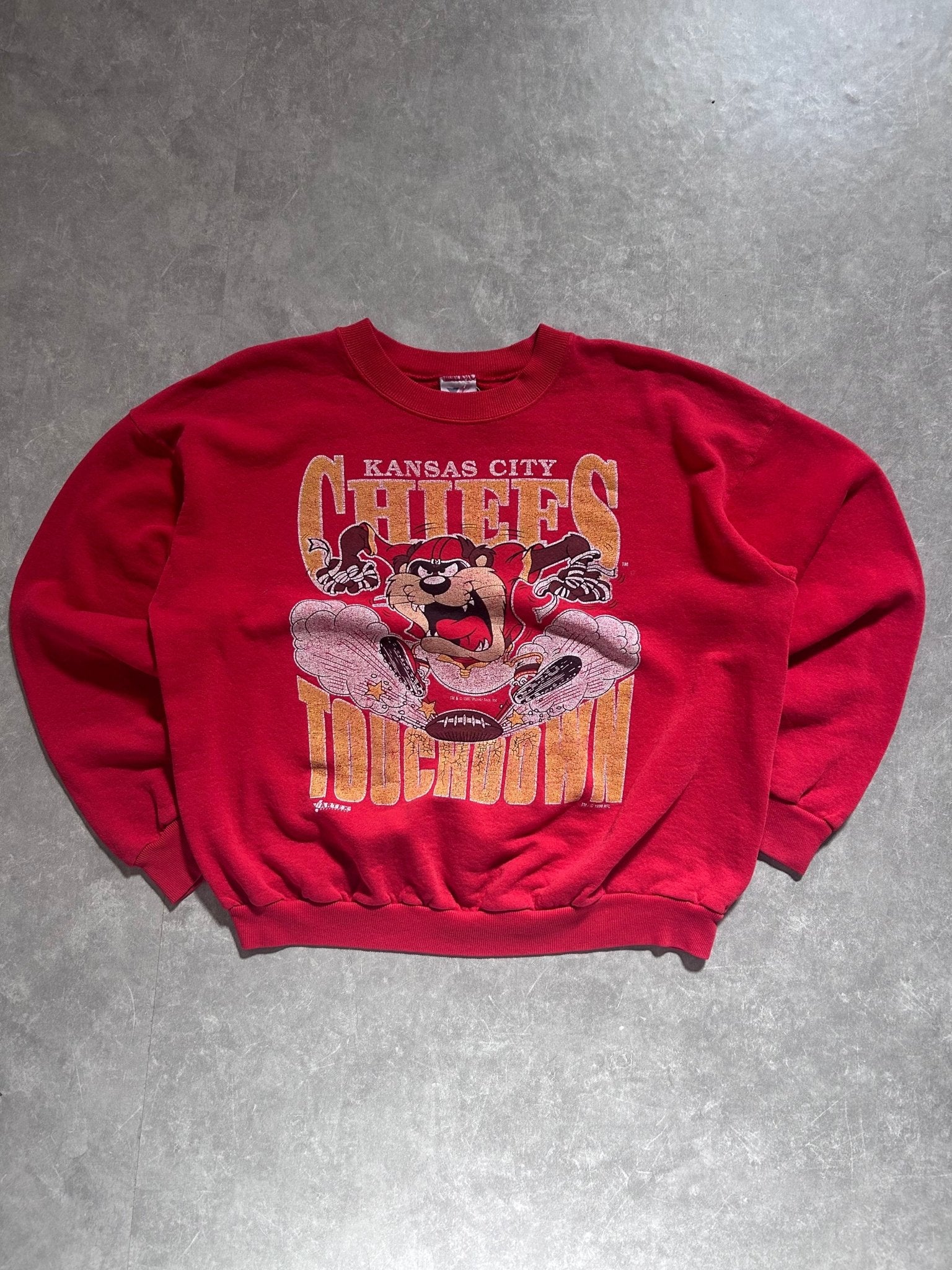90s Vintage Kansas City Chiefs Looney Tunes Taz Red Crewneck Size L - L | Martin City Vintage