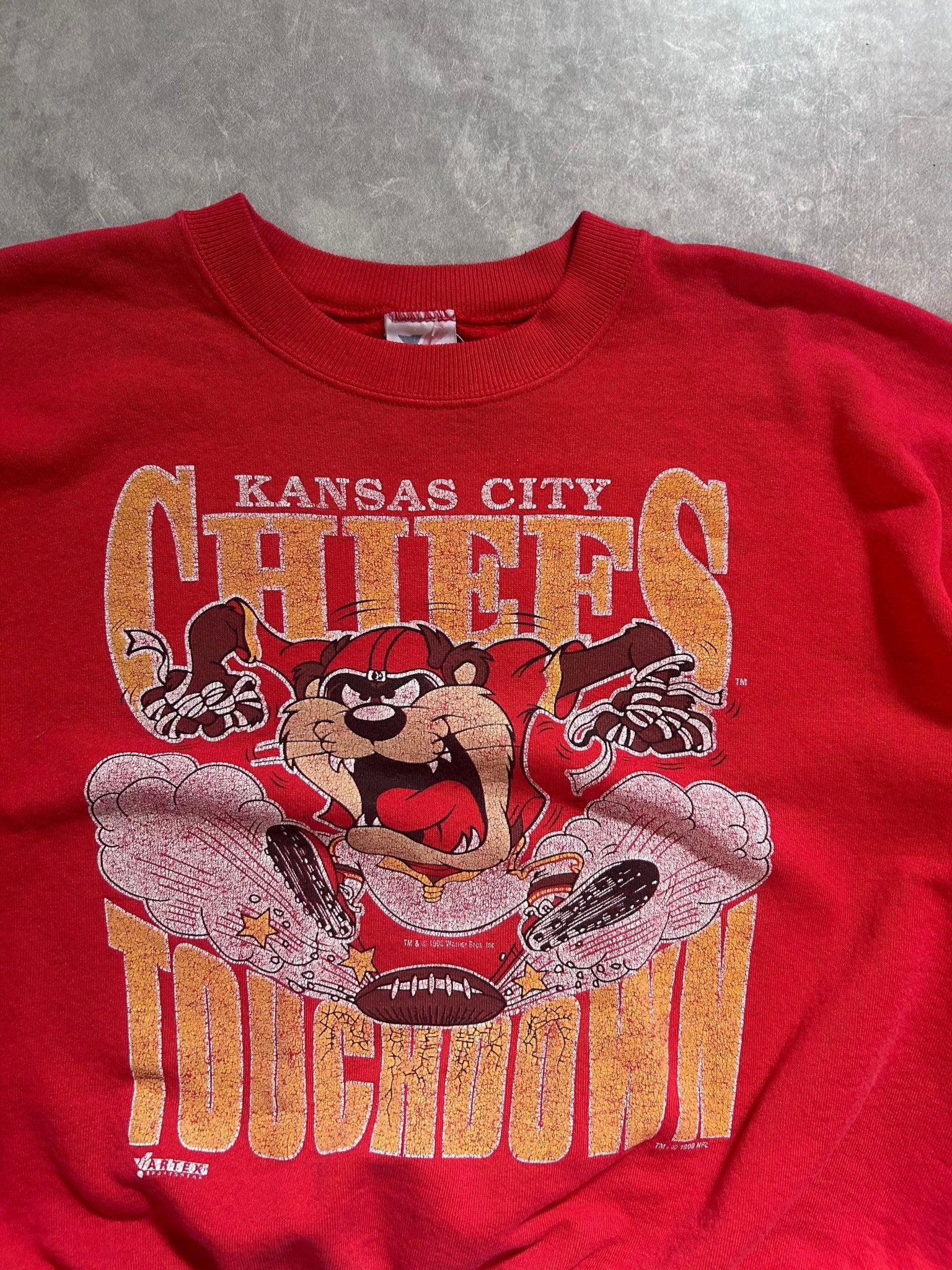 90s Vintage Kansas City Chiefs Looney Tunes Taz Red Crewneck Size L - L | Martin City Vintage