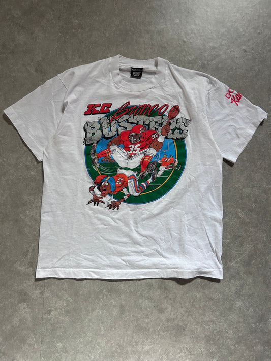 90s Vintage Kansas City Chiefs Bronco Busters White T Shirt Size XL - XL | Martin City Vintage