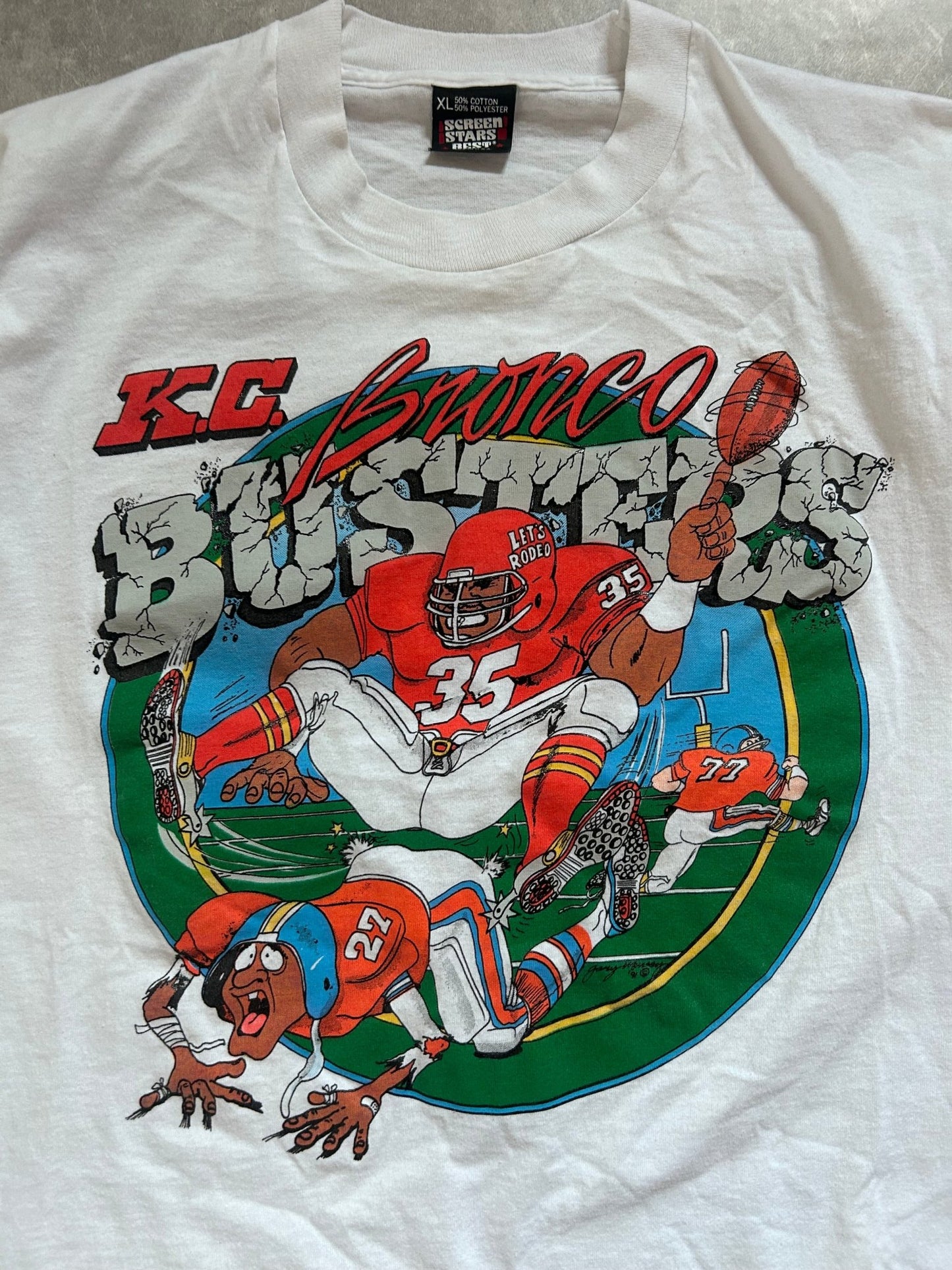 90s Vintage Kansas City Chiefs Bronco Busters White T Shirt Size XL - XL | Martin City Vintage
