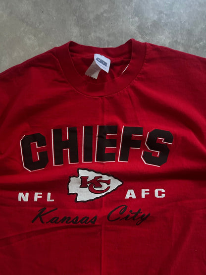 90s Vintage Kansas City Chiefs Black Block Letters Red T Shirt Size L - L | Martin City Vintage