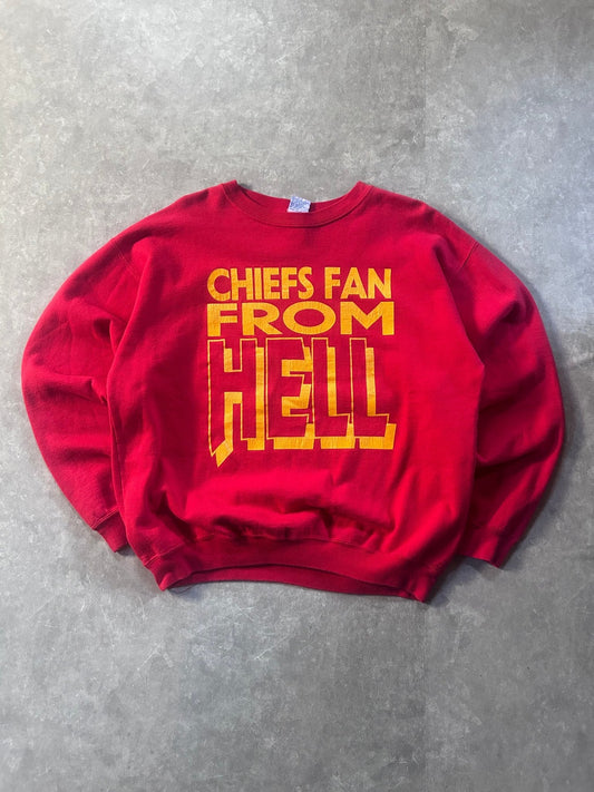 90s Vintage Kansas City Chiefs "Fan From Hell" Red Crewneck Size XL - XL | Martin City Vintage