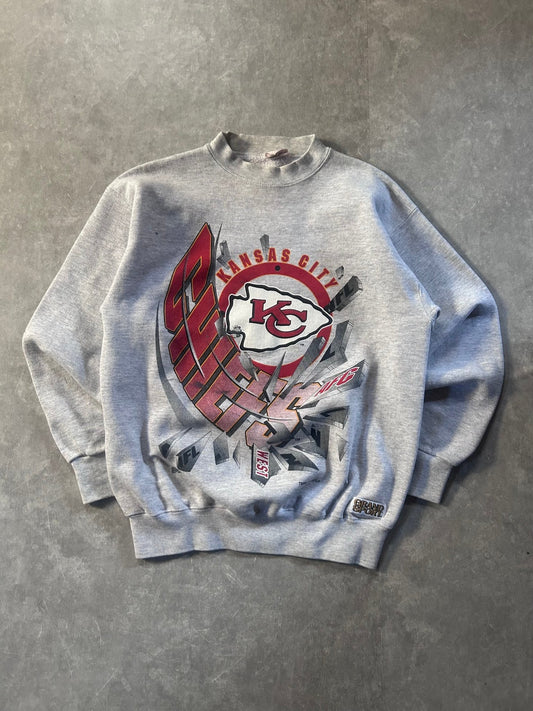 90s Vintage Kansas City Chiefs Distressed Heather Gray Crewneck Size L - L | Martin City Vintage