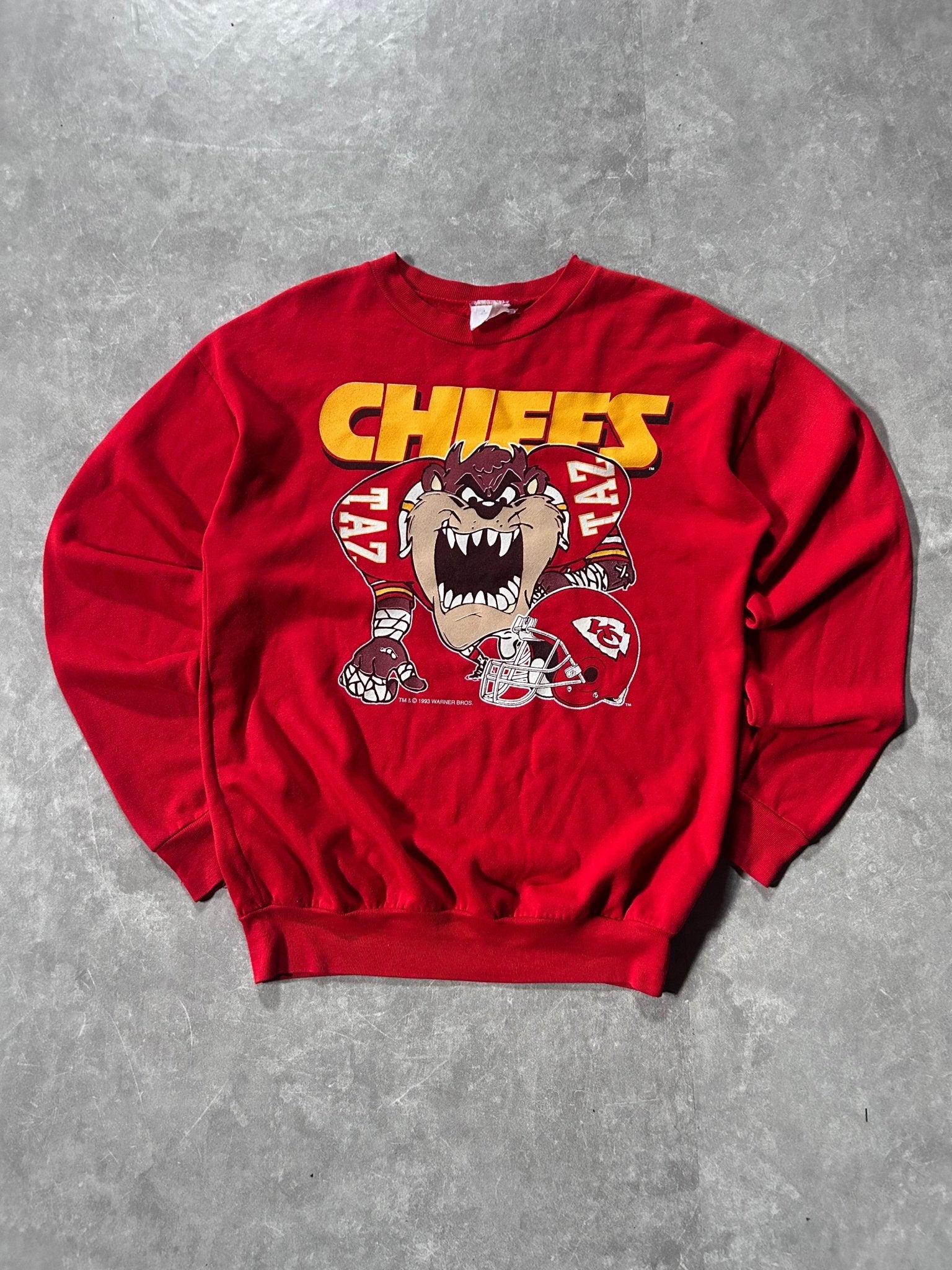 90s Vintage Kansas City Chiefs Looney Tunes Taz Red Crewneck Size M - M | Martin City Vintage