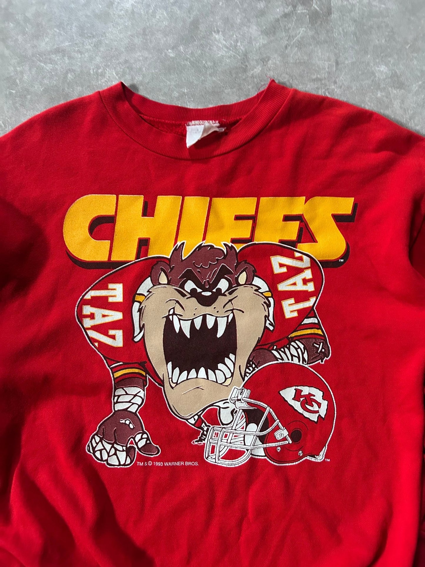 90s Vintage Kansas City Chiefs Looney Tunes Taz Red Crewneck Size M - M | Martin City Vintage